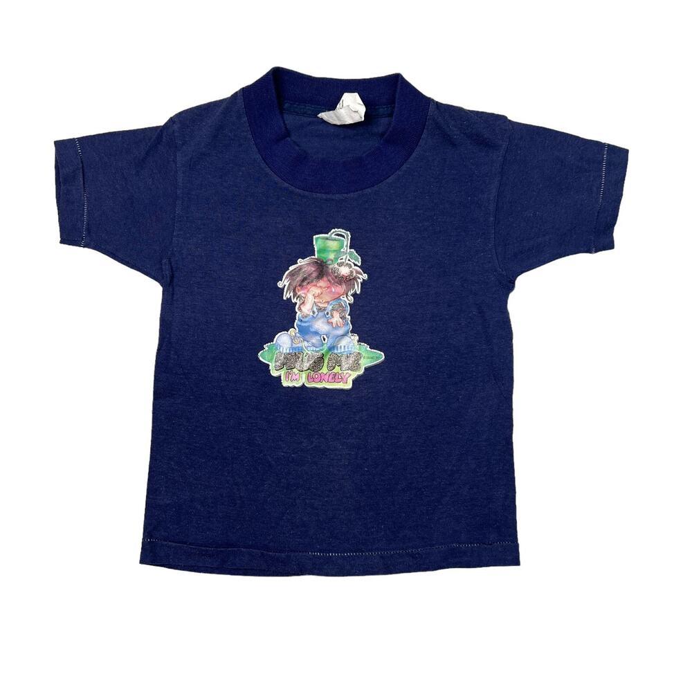 Vintage 80s Hug Me I'm Lonely Glitter Graphic Kids Tee T-Shirt Toddler Small